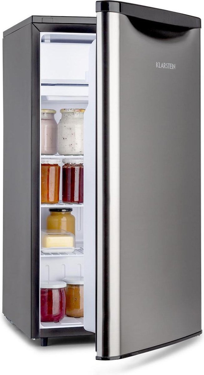 Klarstein Yummy koelkast met vriesvak - Koelvriescombinatie - Tafelmodel - 85 cm hoog - Inhoud 90 liter - 41 dB - Retrodesign - Rood (4060656232756)