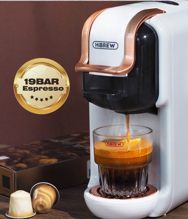 HiBREW - Koffie Machine - Koffiezetapparaat - Wit - 5in1 Meerdere Capsules: Dolcegusto & Nespresso, Gemalen koffie pads - Warme&Koude dranken - 19bar (9502258666621)