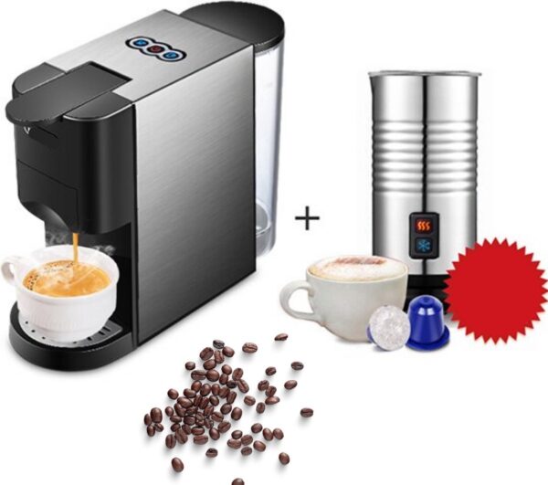 Happyment 4 in 1 Koffiemachine - Koffiezetapparaat - Koffie Automaat - Automatisch - Nespresso - Dolce Gusto - Koffiepoeder - Koffiepads - Met Melkopschuimer (8720813637140)